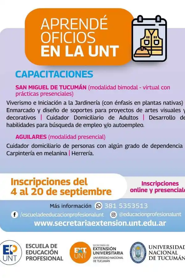La UNT lanzó capacitaciones gratuitas para aprender oficios en toda la provincia