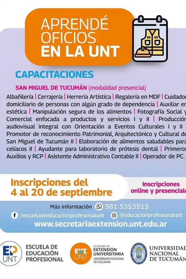 La UNT lanzó capacitaciones gratuitas para aprender oficios en toda la provincia