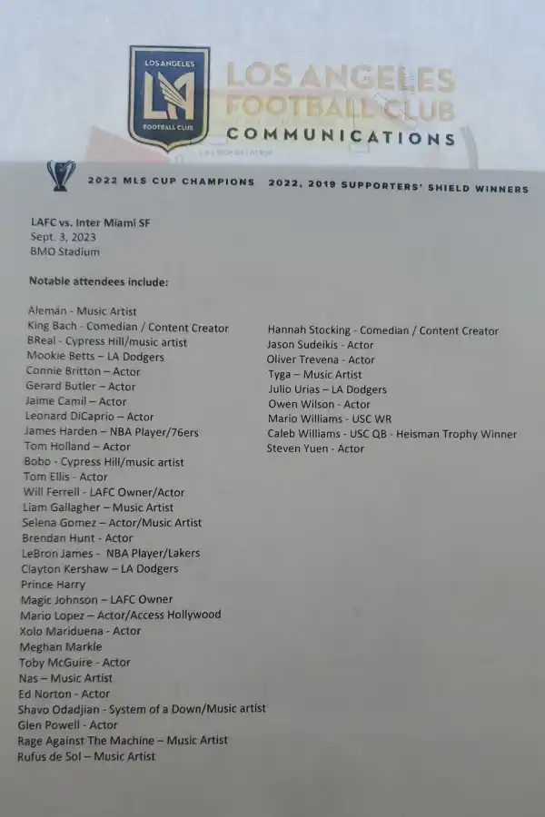 La lista de famosos que fueron a ver a Lionel Messi en Los Ángeles.