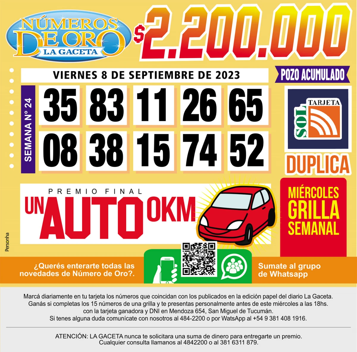 Los Números de Oro de LA GACETA del 8 de septiembre de 2023