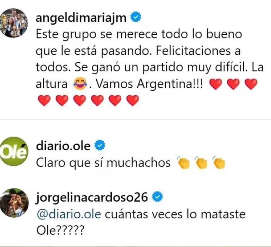 La respuesta de Jorgelina Cardoso al comentario de un diario en el posteo de Di María.