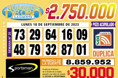 Los Números de Oro de LA GACETA del 18 de septiembre de 2023