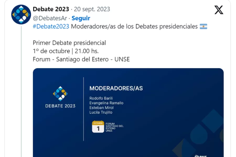 Quiénes serán los moderadores de los debates presidenciales en Santiago del Estero y Buenos Aires