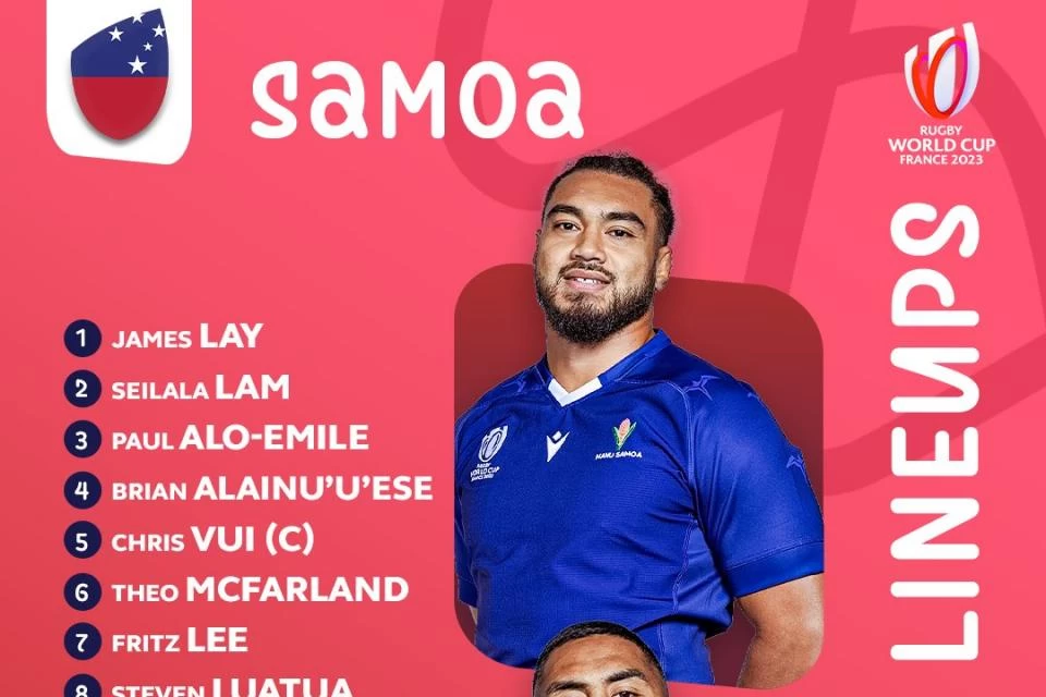 La formación titular de Samoa para jugar ante Los Pumas