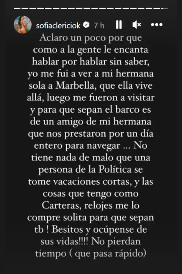 La polémica explicación de Sofía Clerici sobre su viaje con Insaurralde.