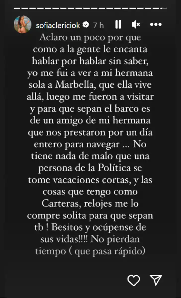 La polémica explicación de Sofía Clerici sobre su viaje con Insaurralde.