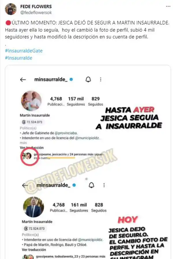 Jesica Cirio dejó de seguir a Martín Insaurralde en Instagram