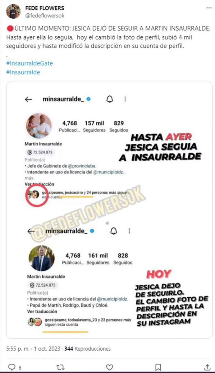 Jesica Cirio dejó de seguir a Martín Insaurralde en Instagram