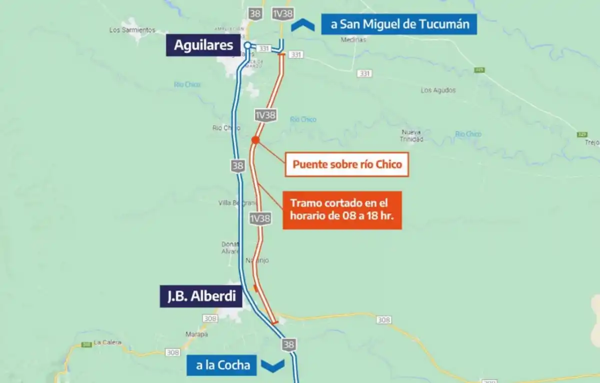 Corte en la ruta 38: por obras de mantenimiento se desvía el tránsito entre Aguilares y Alberdi