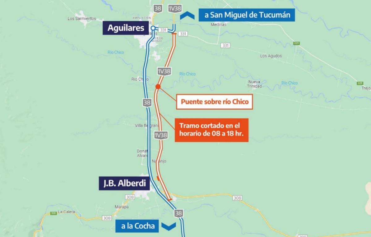 Corte en la ruta 38: por obras de mantenimiento se desvía el tránsito entre Aguilares y Alberdi