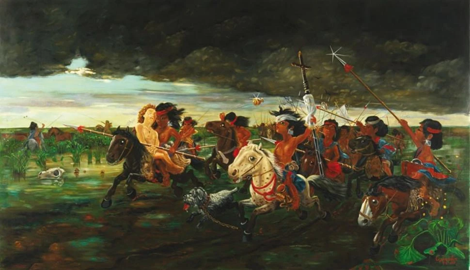 CONTRA EL RELATO. Esta pintura de 2010, “La Malona!”, rebate la historia canonizada de Ángel Della Valle sobre la conquista del desierto.