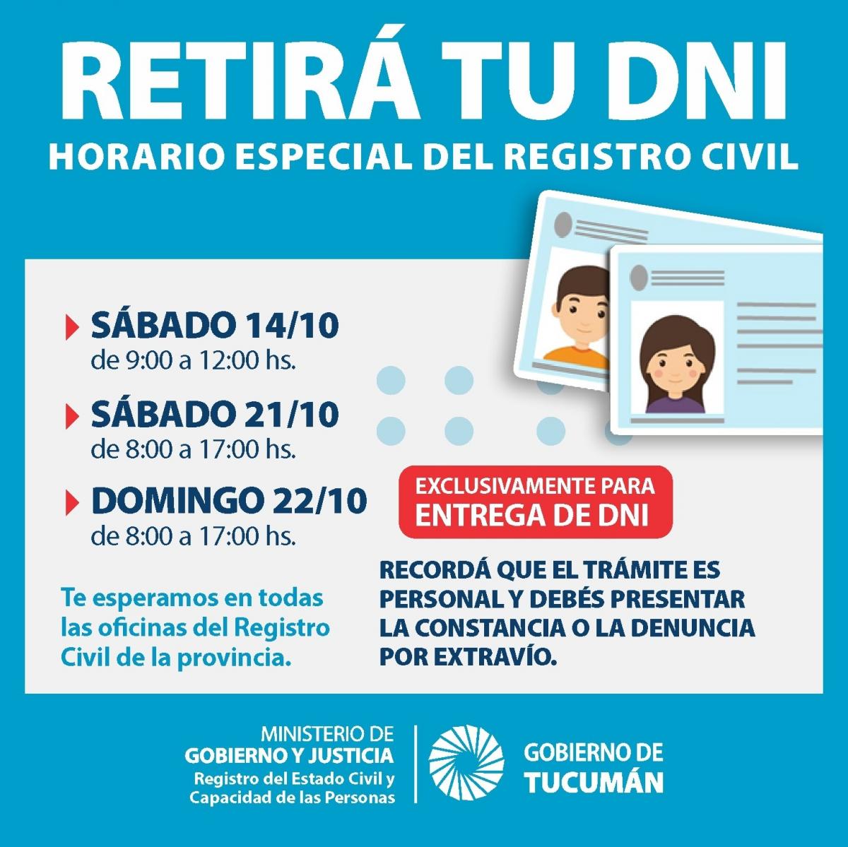 Elecciones: el Registro Civil dispuso horarios especiales para la entrega de DNI