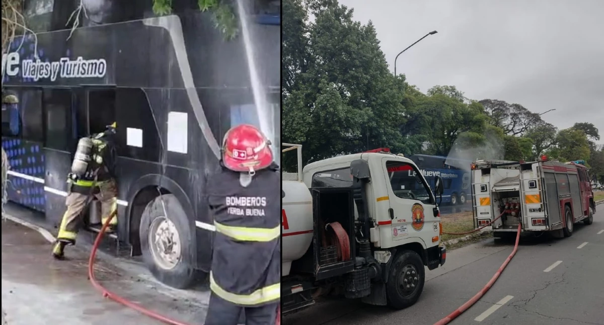 Los bomberos evitaron que un colectivo se incendie completamente en la avenida Aconquija
