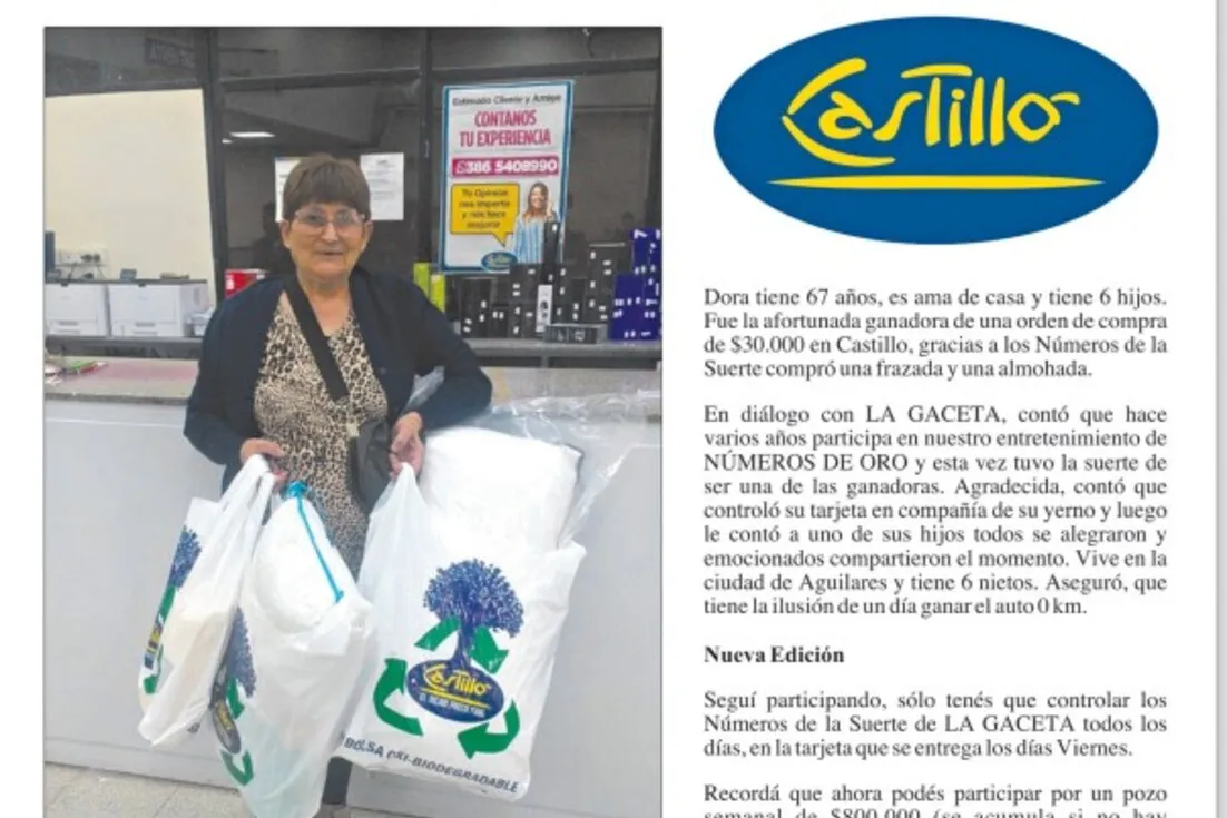 Dora Teresa Ahumada ganó una orden de compra de $30.000 en Castillo