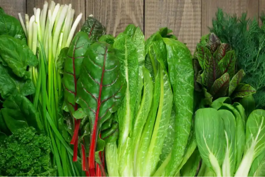 Las verduras de hojas verdes tienen vitaminas A, B, C, E y K, así como potasio, magnesio y calcio.