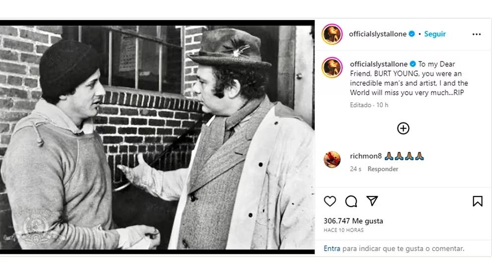 La despedida de Stallone a Young en Instagram.