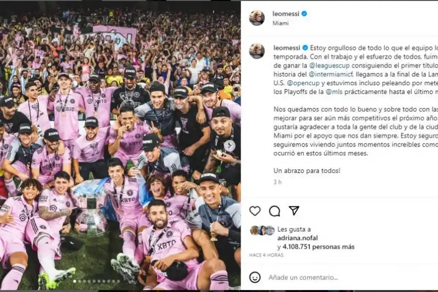MENSAJE. El posteo de Messi en las redes sociales fue acompañado por varias fotos del equipo.