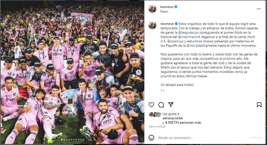MENSAJE. El posteo de Messi en las redes sociales fue acompañado por varias fotos del equipo.
