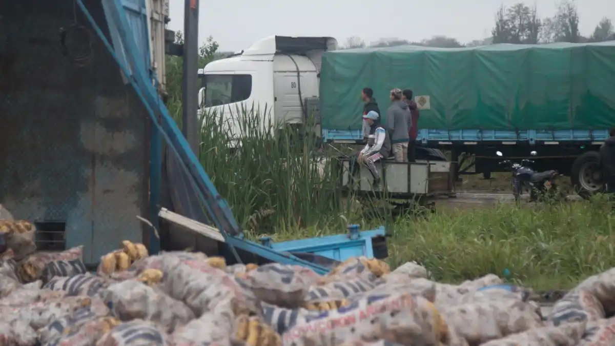 Tensión: vecinos lograron llevarse las papas tras un choque de un camión con un taxi