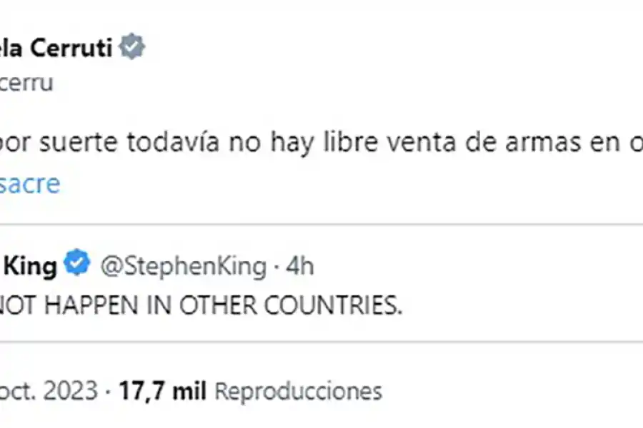 Gabriela Cerrutti contestó una publicación Stephen King sobre la masacre en EEUU