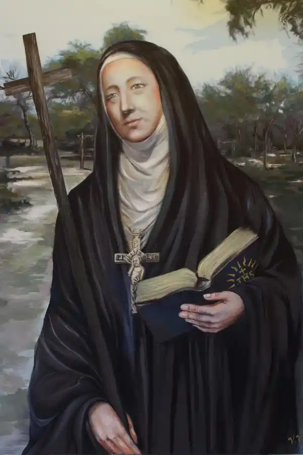 ESTAMPA. El manto negro con el que se ve a Mama Antula sería la capa que le regaló un sacerdote jesuita.