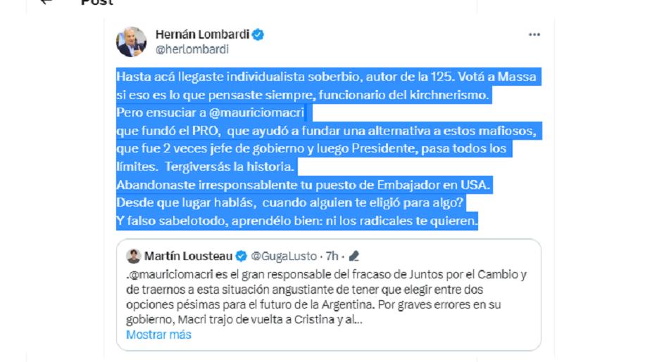 Hernán Lombardi criticó con dureza a Martín Lousteau