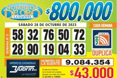 Los Números de Oro de LA GACETA del 28 de octubre de 2023