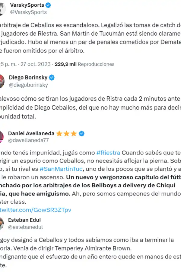 Las repercusiones nacionales del polémico arbitraje de Diego Ceballos frente a San Martín