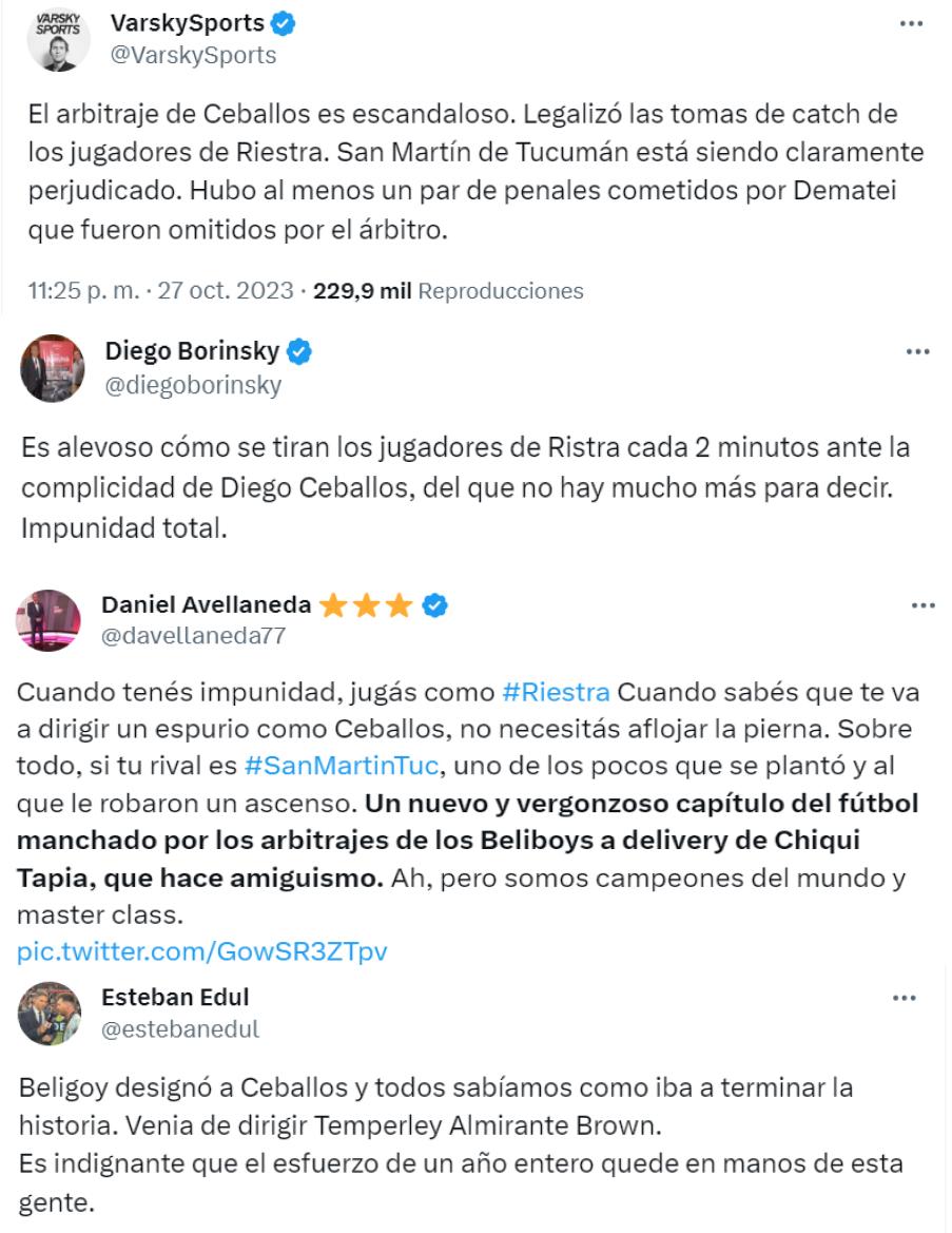 Las repercusiones nacionales del polémico arbitraje de Diego Ceballos frente a San Martín