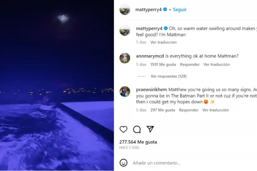 El último posteo de Matthew Perry en Instagram, hace cinco días.