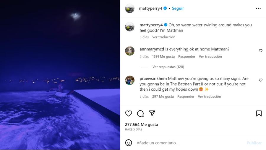 El último posteo de Matthew Perry en Instagram, hace cinco días.
