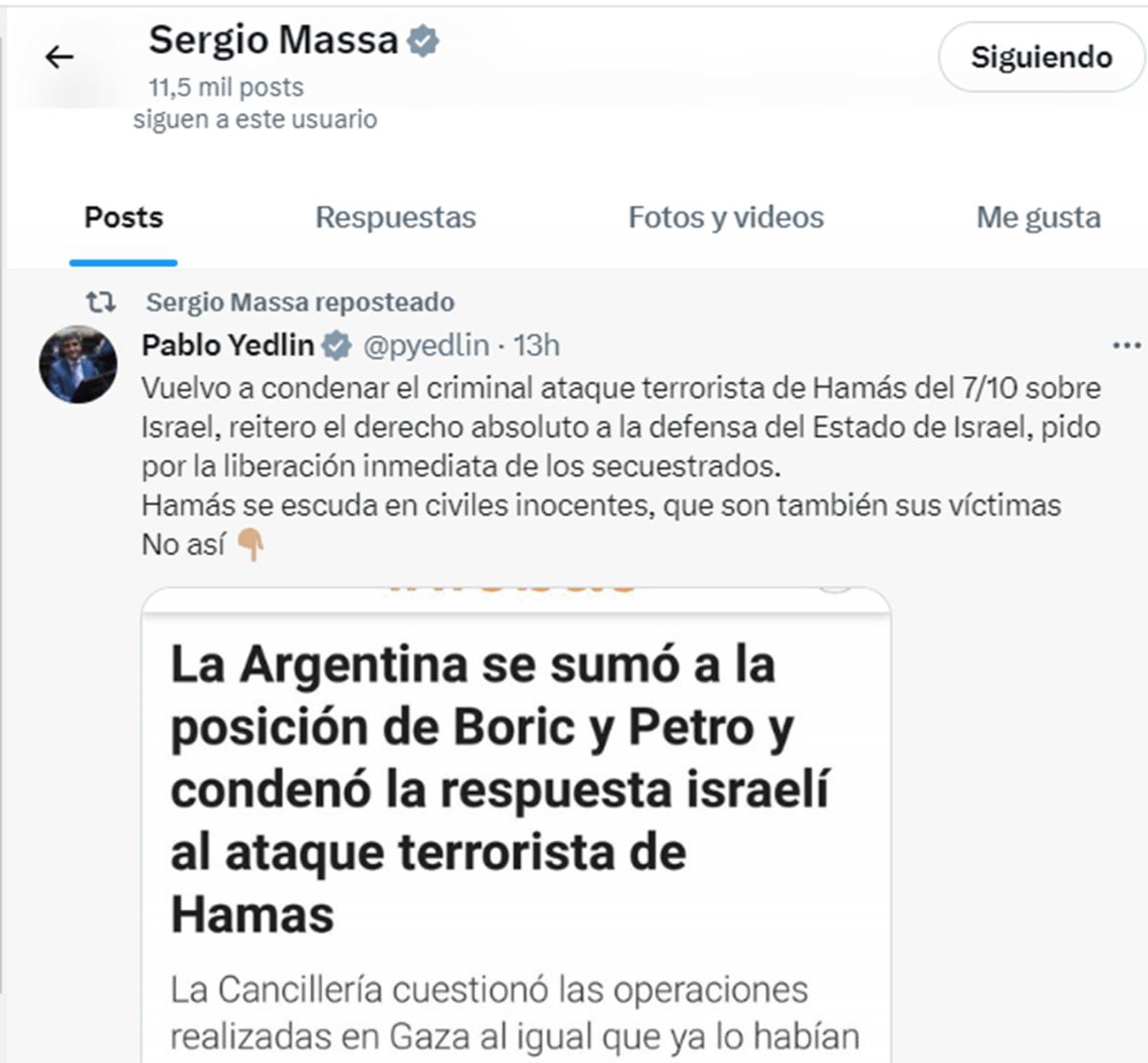 Guerra en Israel: Massa apoyó un tuit de Yedlin y se desató otra grieta en el oficialismo