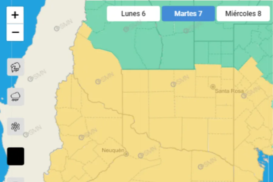 El alerta amarillo por fuertes lluvias y viento.