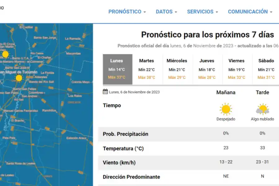 El clima en Tucumán para hoy.