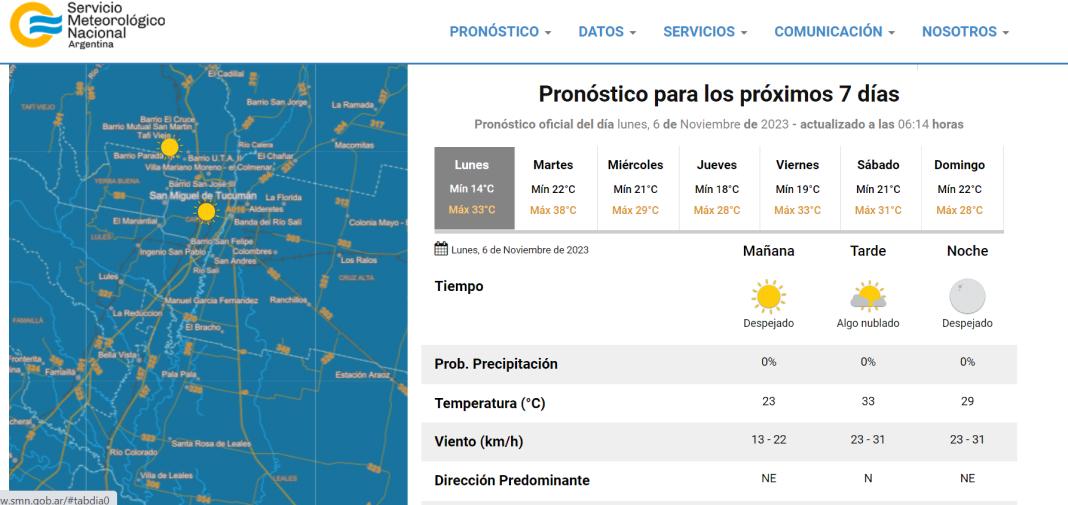 El clima en Tucumán para hoy.