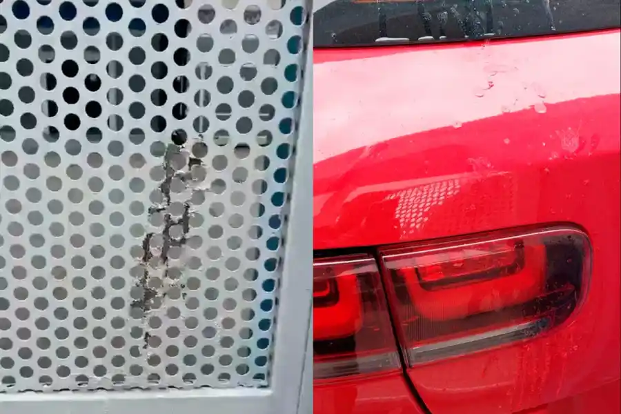 DAÑOS. Así quedó el portón y el auto de Acosta, tras el ataque en el club.