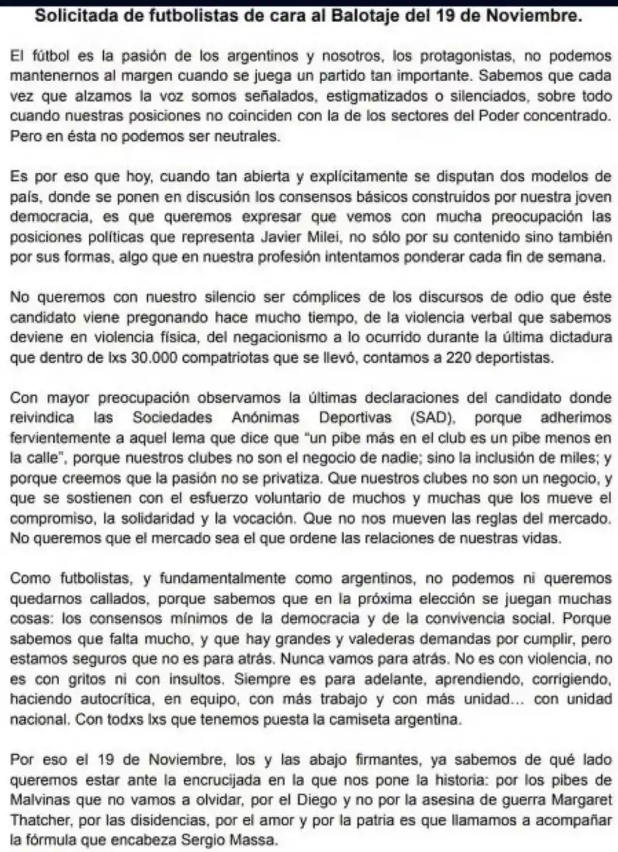 El mundo de la redonda apoya a Massa