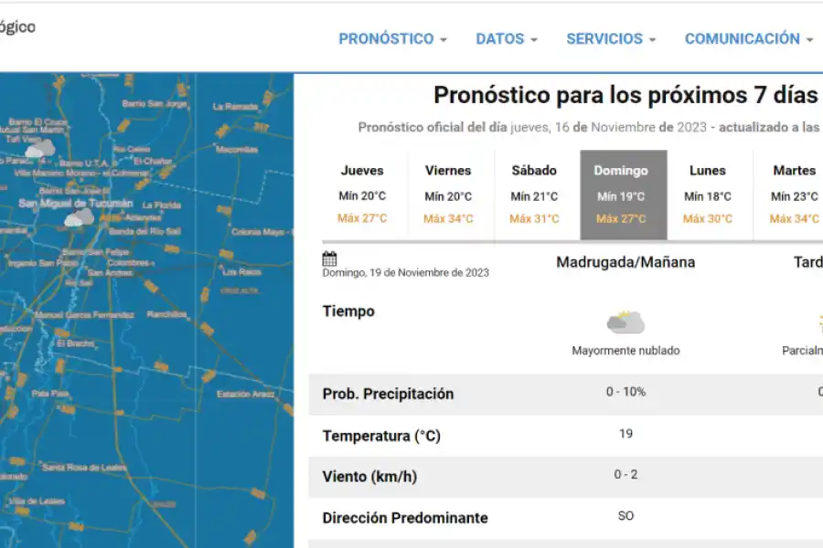 El clima en Tucumán este domingo.