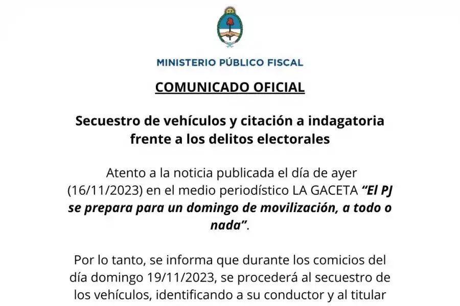 Secuestrarán vehículos y llamarán a indagatoria a quienes cometan delitos electorales