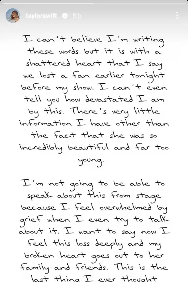 La publicación de Taylor Swift en Instagram