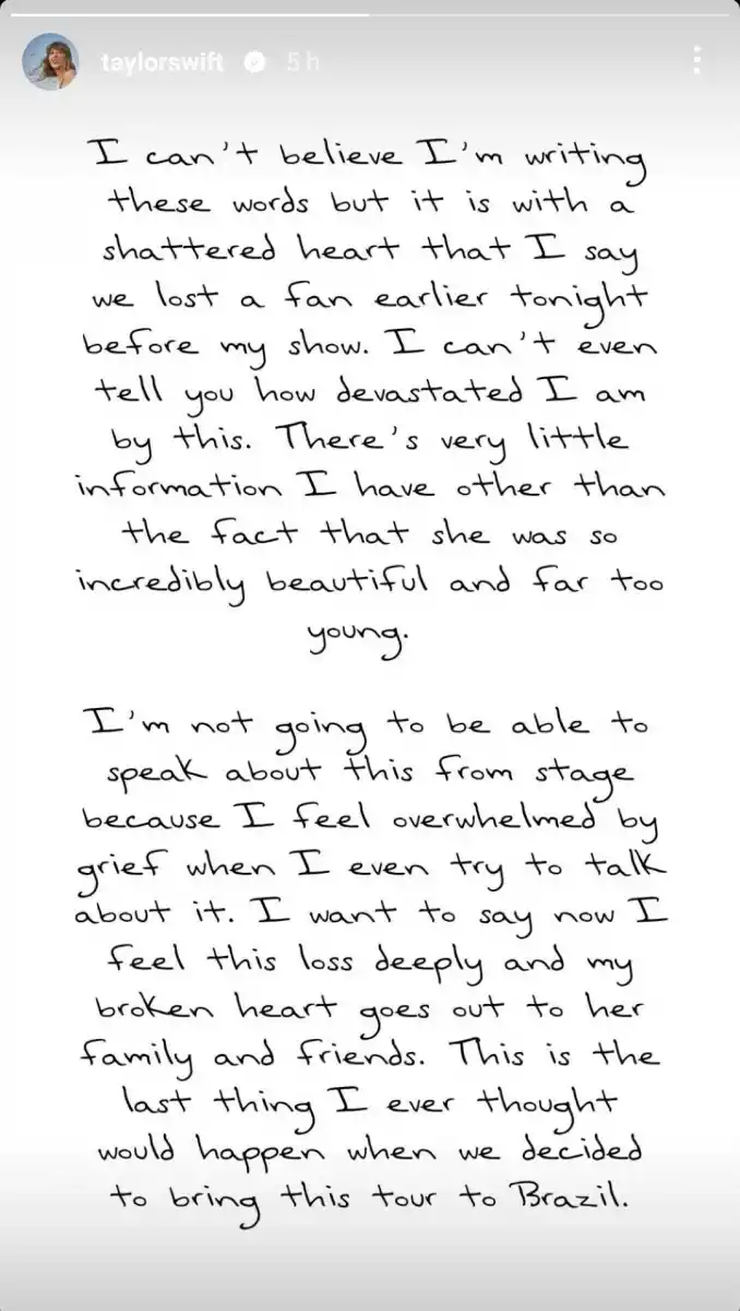 La publicación de Taylor Swift en Instagram