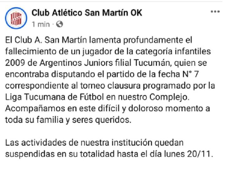Conmoción por la muerte de un adolescente mientras se jugaba un partido de inferiores en Tucumán