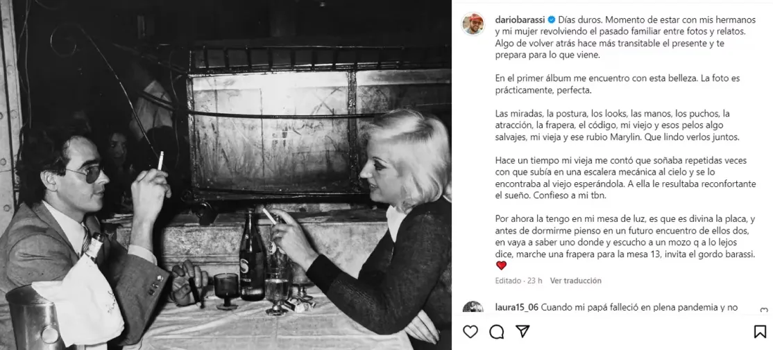El posteo de Darío Barassi antes del fallecimiento de su madre.