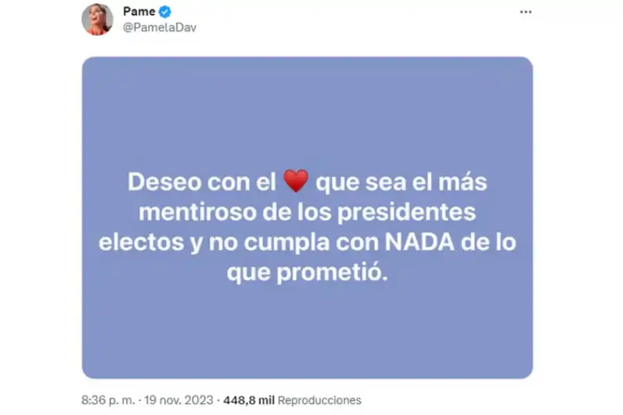El comentario de Pamela David sobre el triunfo de Javier Milei.