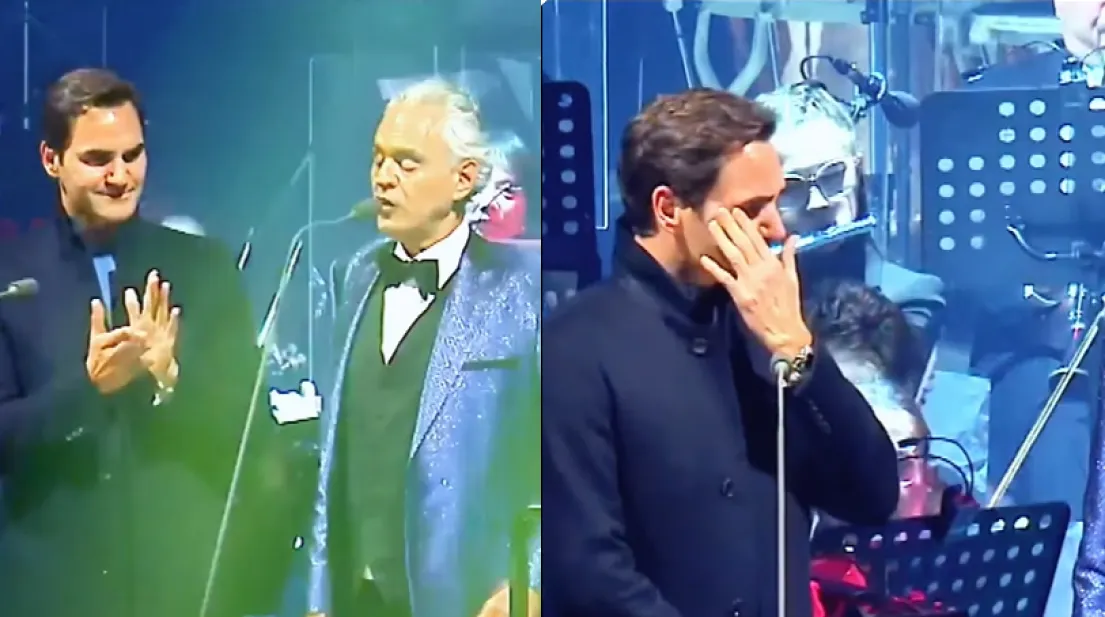 Video: la emoción y el llanto de Roger Federer en el escenario junto a Andrea Bocelli