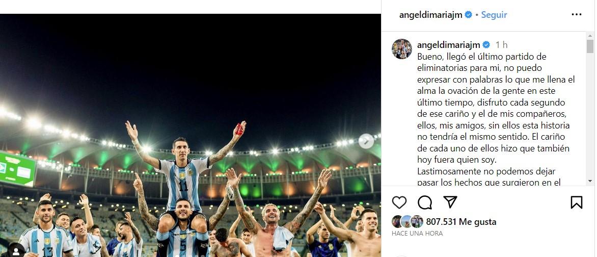 Ángel Di María confirmó cuándo se retira de la Selección: Con todo el dolor del alma