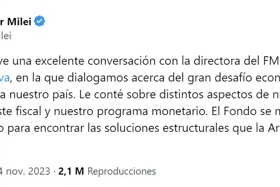Javier Milei habló con Kristalina Georgieva y dijo que el FMI se mostró colaborativo