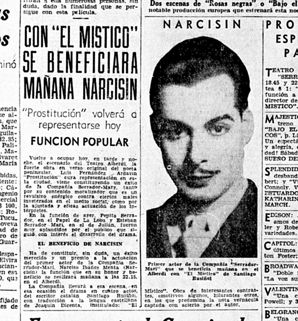 EN TUCUMAN. “Narcisín” se presentó en el Alberdi junto a su esposa, durante los meses de octubre y noviembre de 1934.