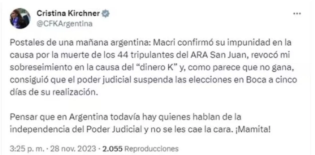 Hasta Cristina se metió en la interna de las elecciones en Boca Juniors