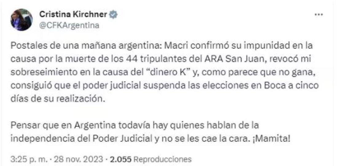 Hasta Cristina se metió en la interna de las elecciones en Boca Juniors